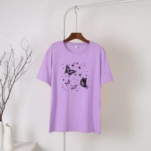 Purple Galaxy Round Neck Half Sleeves T-Shirt (692)