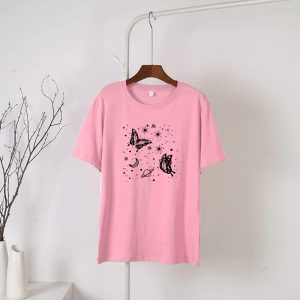 Pink Galaxy Round Neck Half Sleeves T-Shirt (691)