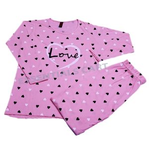 pink love heart printed night suit for her (329) (v3) (OS)