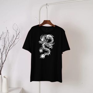 Black Dragon in white Printed Round Neck Half Sleeves T-Shirt (685)