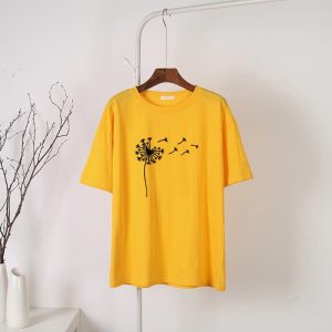 yellow flower Round Neck Half Sleeves T-Shirt (684)