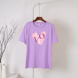 Purple Love Printed Round Neck Half Sleeves T-Shirt (678)