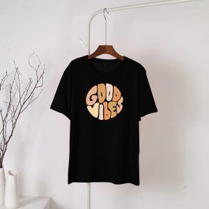 Black Good Vibes Printed Round Neck Half Sleeves T-Shirt (677)