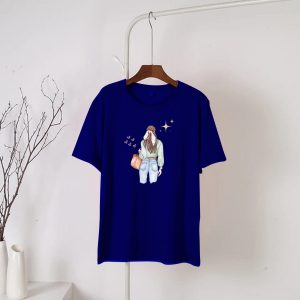 Navy Blue women printed Round Neck Half Sleeves T-Shirt (674)