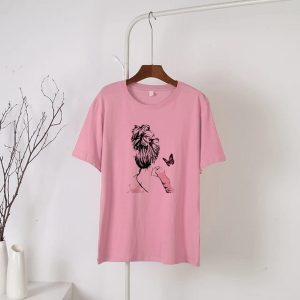 Pink Women Round Neck Half Sleeves T-Shirt (673)
