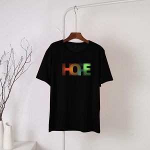 Black Colorful Hope Printed Round Neck Half Sleeves T-Shirt (669)
