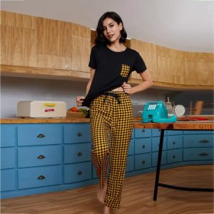 Yellow and Black Check  Half Sleeves Set For Her (560) (OS)