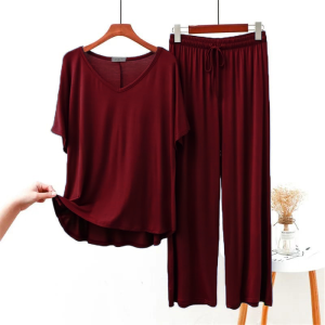 Maroon Plain V Neck Short Sleeves With Palazzo Trousers(749) (short sleeves)