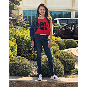 Red Girl Power Round Neck Half  Sleeves T-Shirt(711)