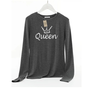 Gray Queen Printed  Round Neck Full  Sleeves T-Shirt(735)