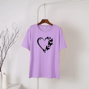 Purple hearts butterfly Round Neck Half  Sleeves T-Shirt(730)