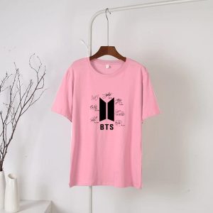Pink BTS Signature Round Neck Half  Sleeves T-Shirt(728)