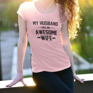 Pink awesome wife Round Neck Half  Sleeves T-Shirt(722)