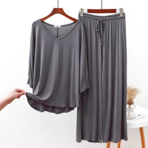 Gray Plain V Neck Full Sleeves With  Trousers (744)