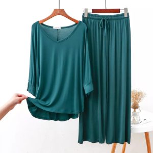 Green Plain V Neck Full Sleeves With Trousers(741)