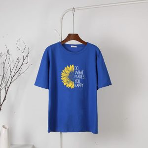 Royal blue Do what makes you happy Round Neck Half  Sleeves T-Shirt(719A)