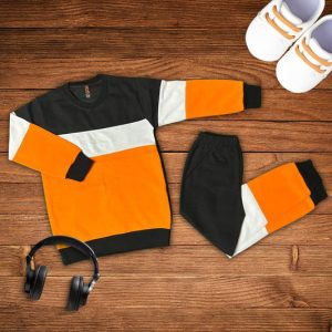 Orange Black and White Panel Shirt with Panel Trouser Full Sleeves Track Suit for Kids(each) KWT-14