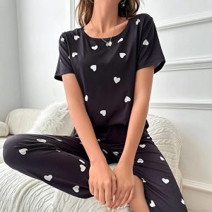 Black With White Small Hearts Half Sleeves  (810)