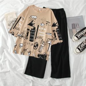 Beige Planet Music With Black Trouser Half Sleeves (814)