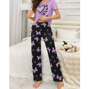 Purple Hearts Bottlefly With Butterfly printer Trouser Half Sleeves (842)